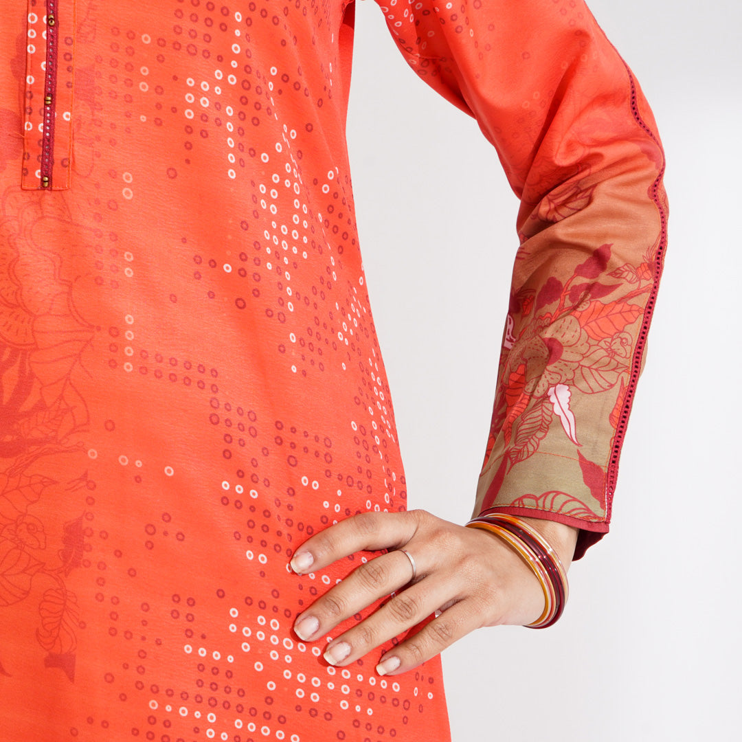 Women Orange Ethnic Kurti