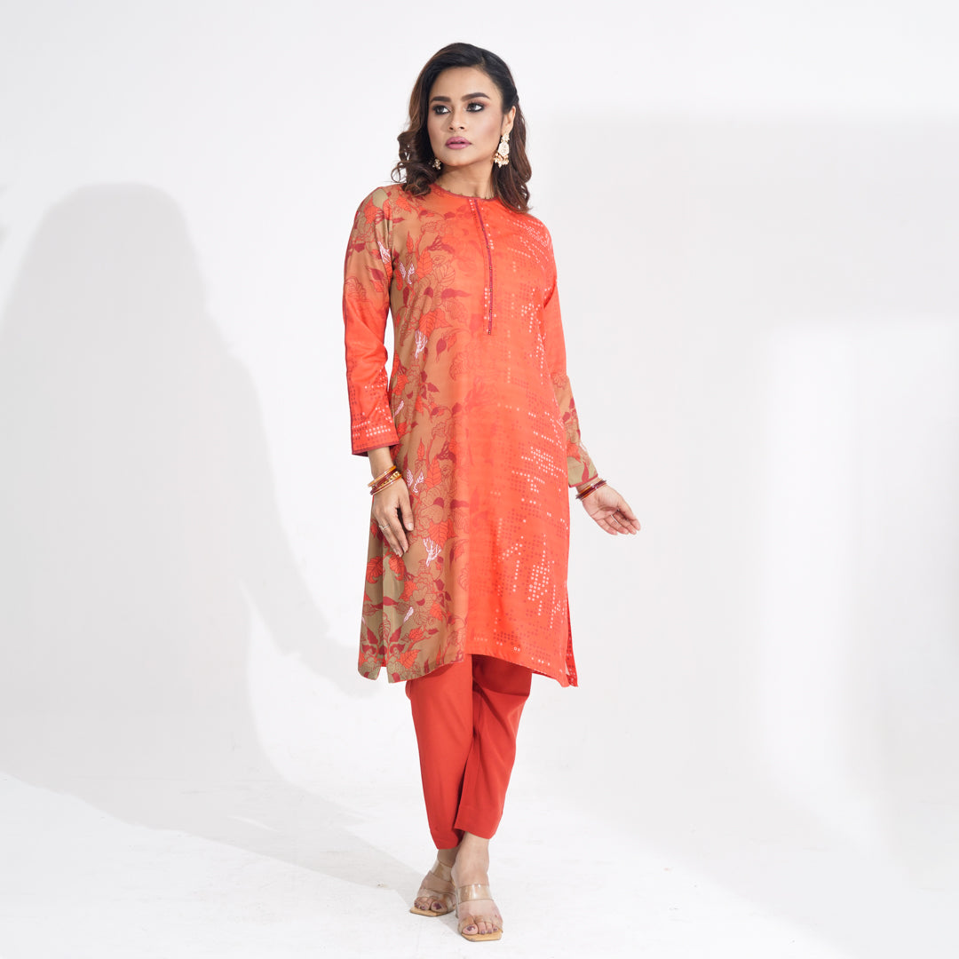 Women Orange Ethnic Kurti