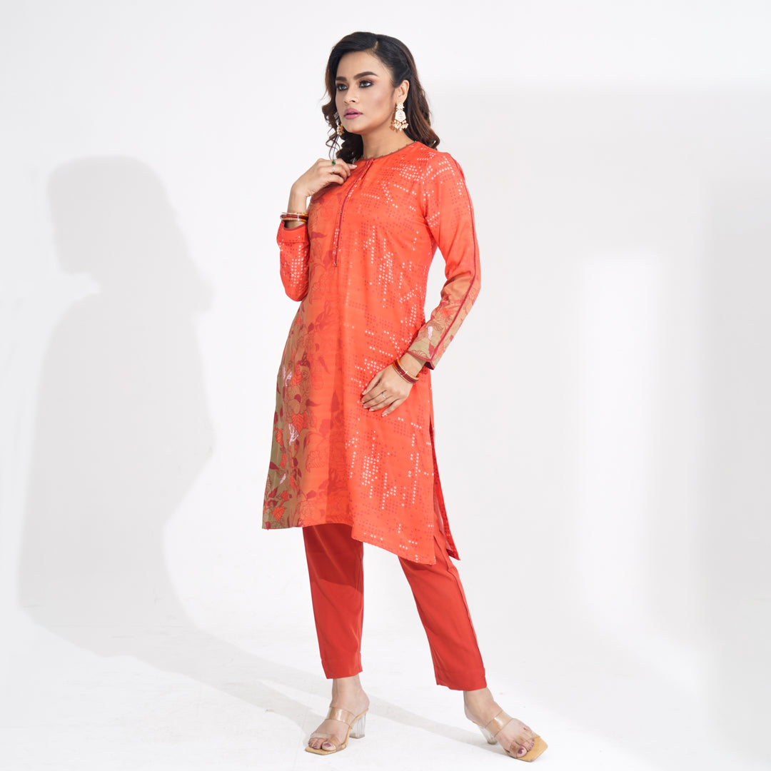 Women Orange Ethnic Kurti