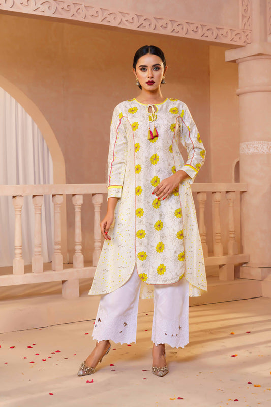 Ethnic Fusion Kurti- OFF WHITE