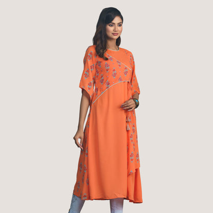 Women Ethnic Orange Fusion Kurti
