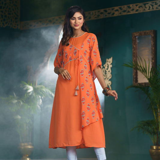 Women Ethnic Orange Fusion Kurti