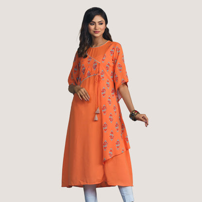 Women Ethnic Orange Fusion Kurti