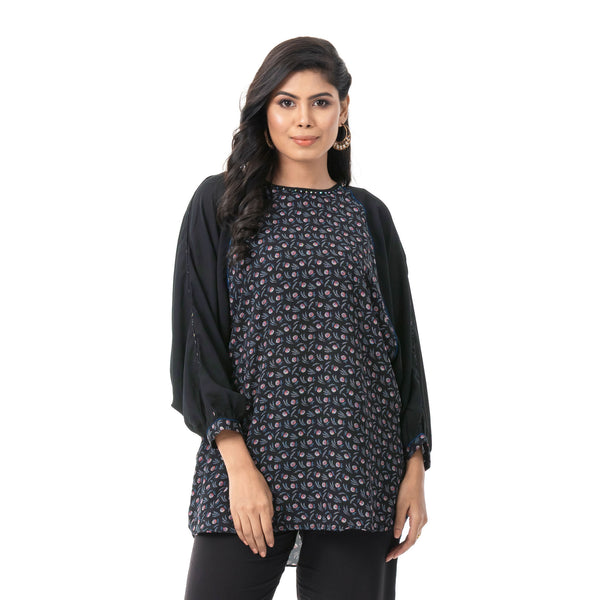 Womens Black Ethnic Top