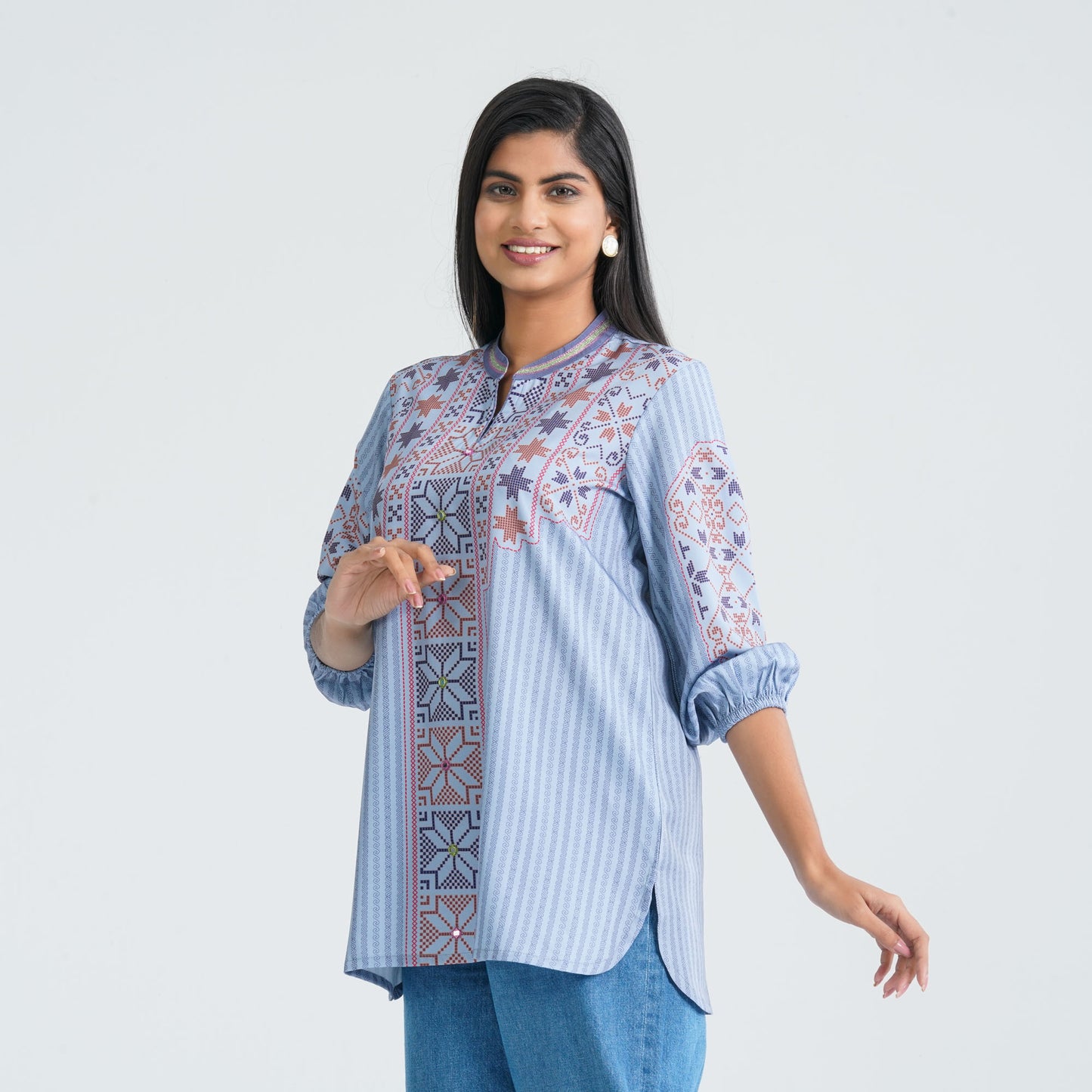 Women's Light Blue Silk Top