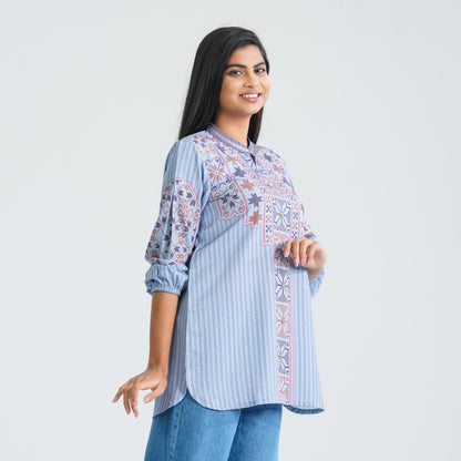 Women's Light Blue Silk Top