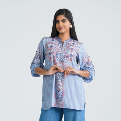 Women's Light Blue Silk Top
