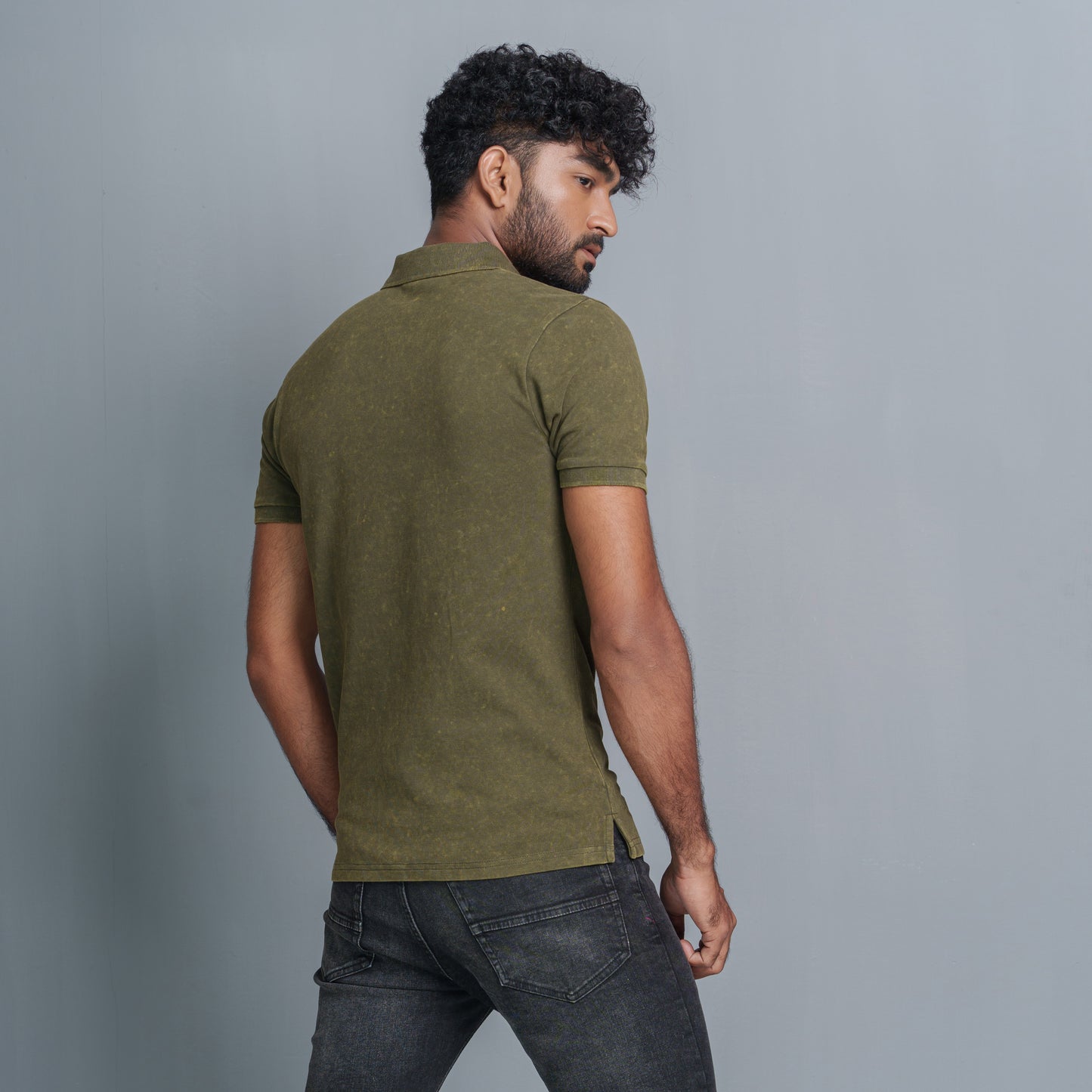 Mens Olive Print Polo