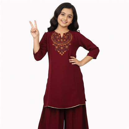 Girls Maroon Two Piece Set