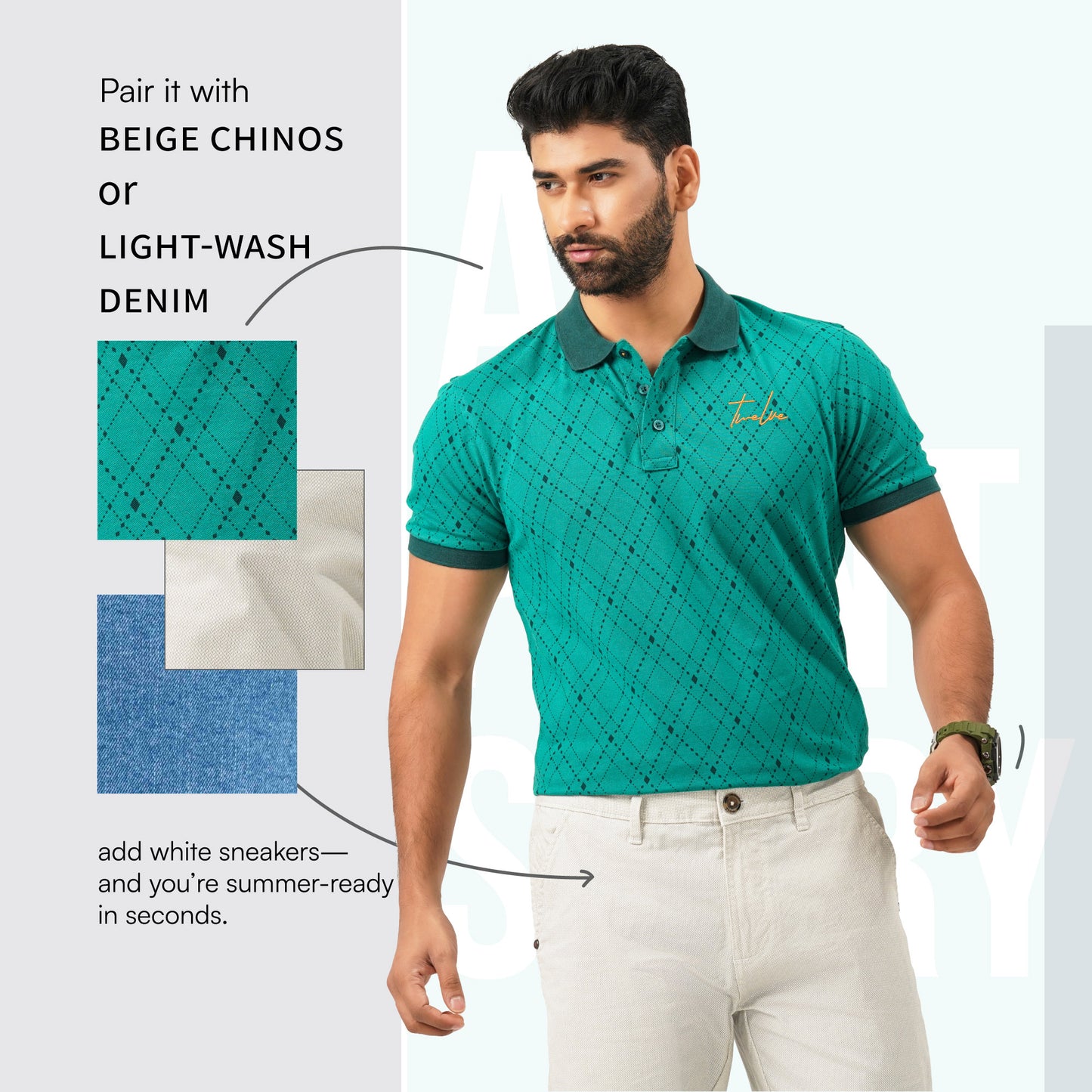 Mens Green Polo T-Shirt