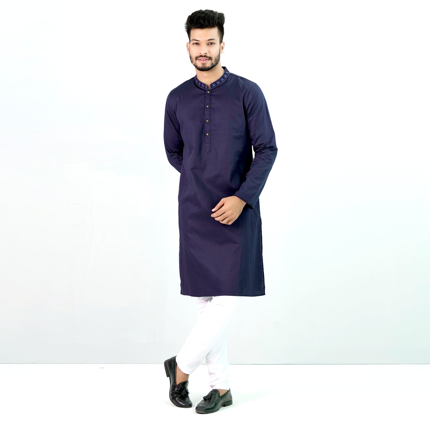 Mens Embroidery Panjabi- Deep Blue