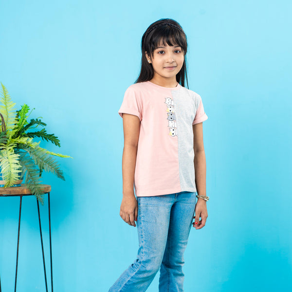 Girls T-Shirt- Pink & Grey