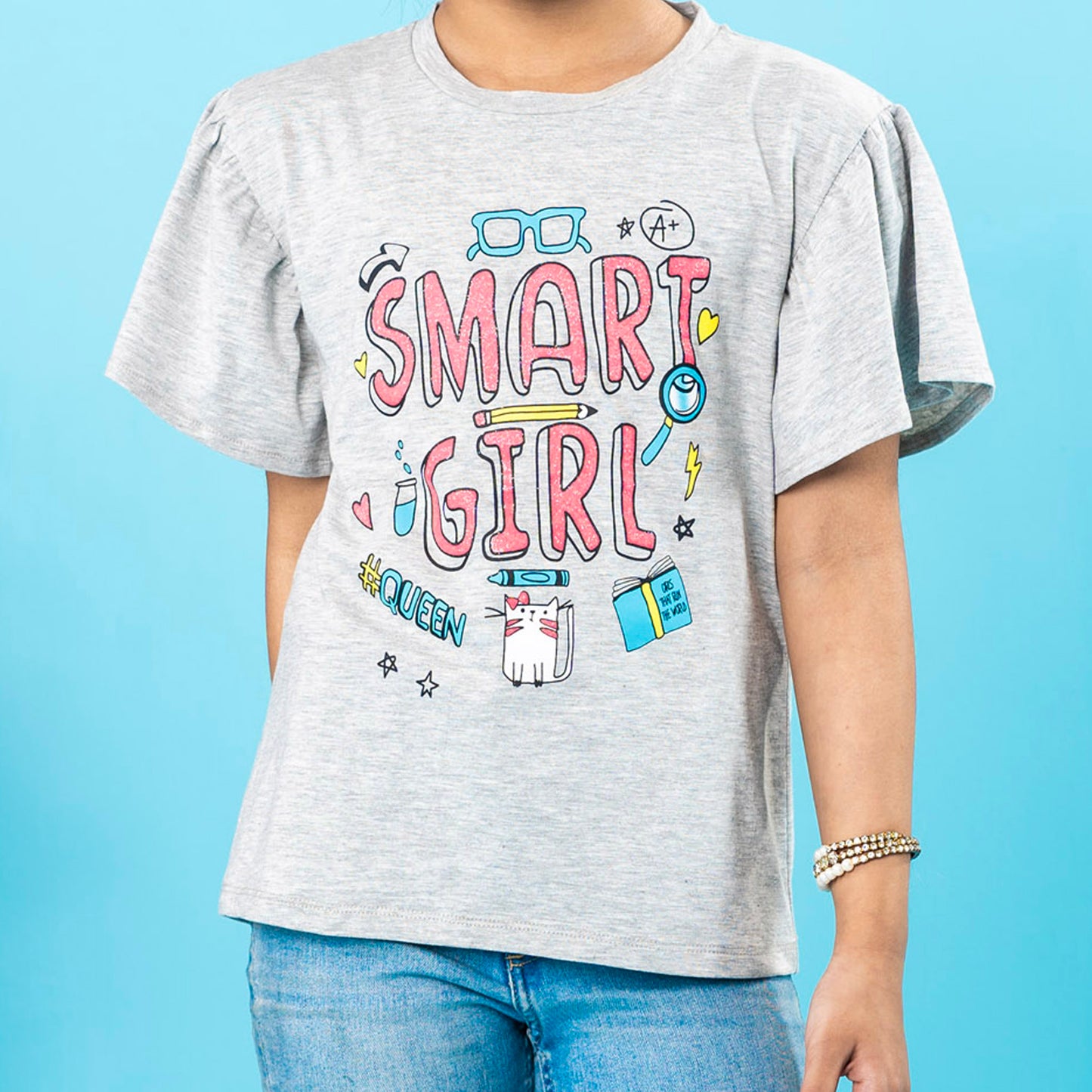 Girls Grey Graphic T-Shirt