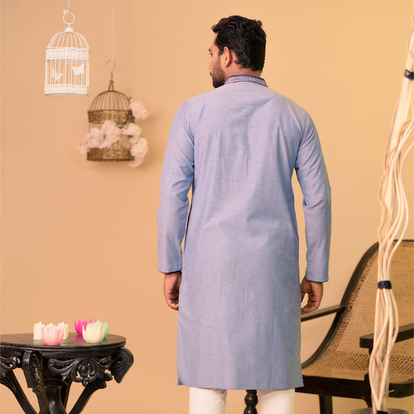 Mens Embroidery Panjabi-Blue-1