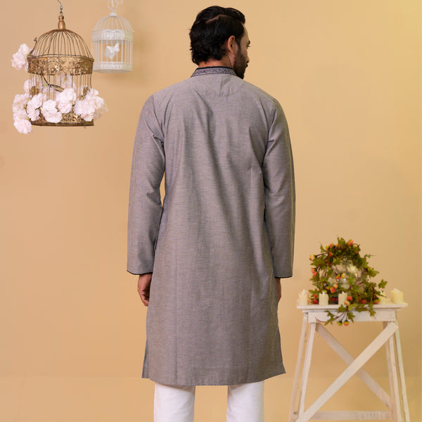 Mens Embroidery Panjabi-Grey 1