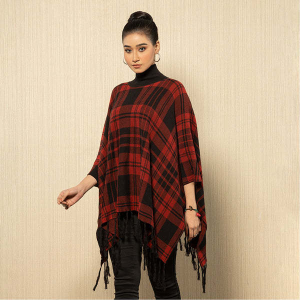 Ladies Poncho - Black & Maroon