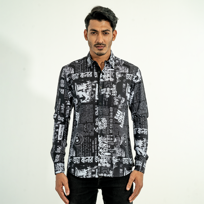 Mens Casual Shirt- Black/White