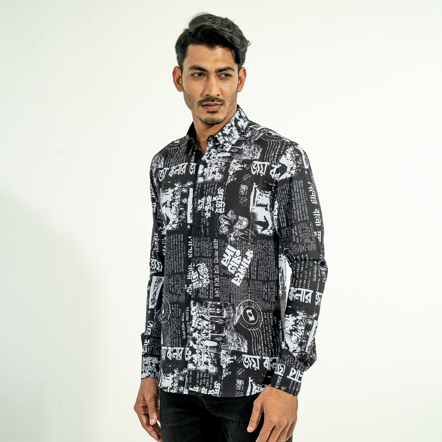 Mens Casual Shirt- Black/White