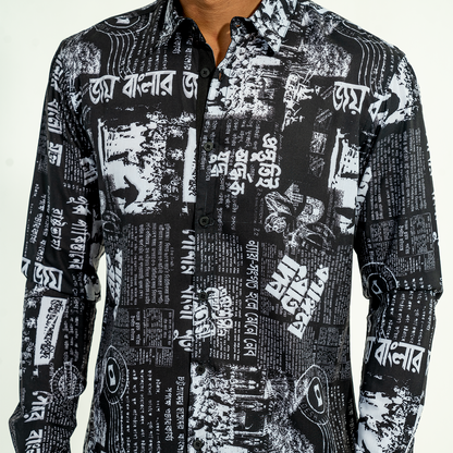 Mens Casual Shirt- Black/White