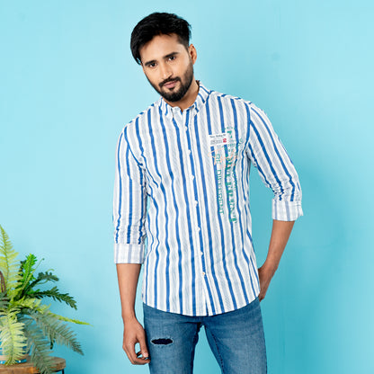 Men's Blue-White Striped Shirt