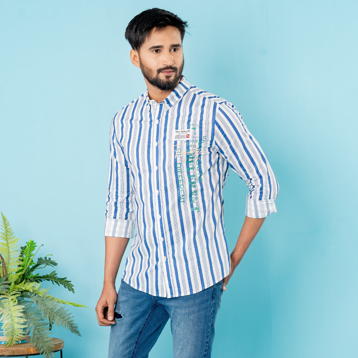 Men's Blue-White Striped Shirt