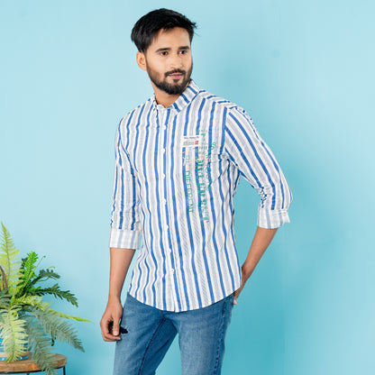 Men's Blue-White Striped Shirt