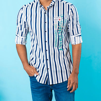 Mens Casual Shirt- Navy/White