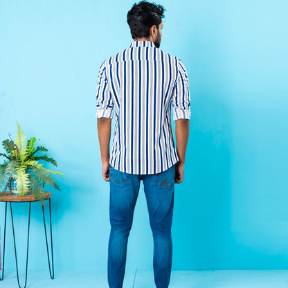 Mens Casual Shirt- Navy/White