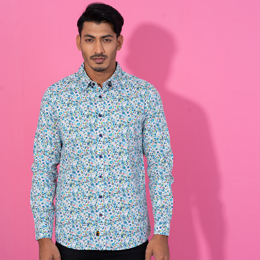 Men's Navy-White Floral Shirt