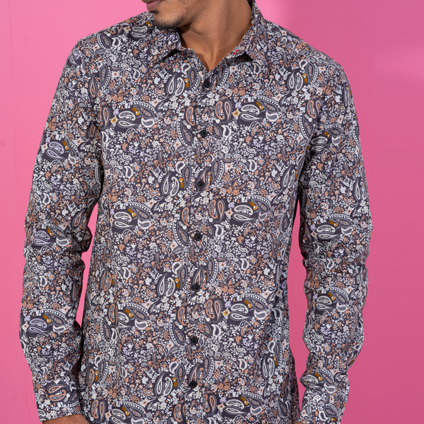 Men's Brown-White Floral Shirt