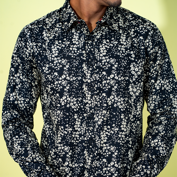 Mens Black-White Floral Shirt