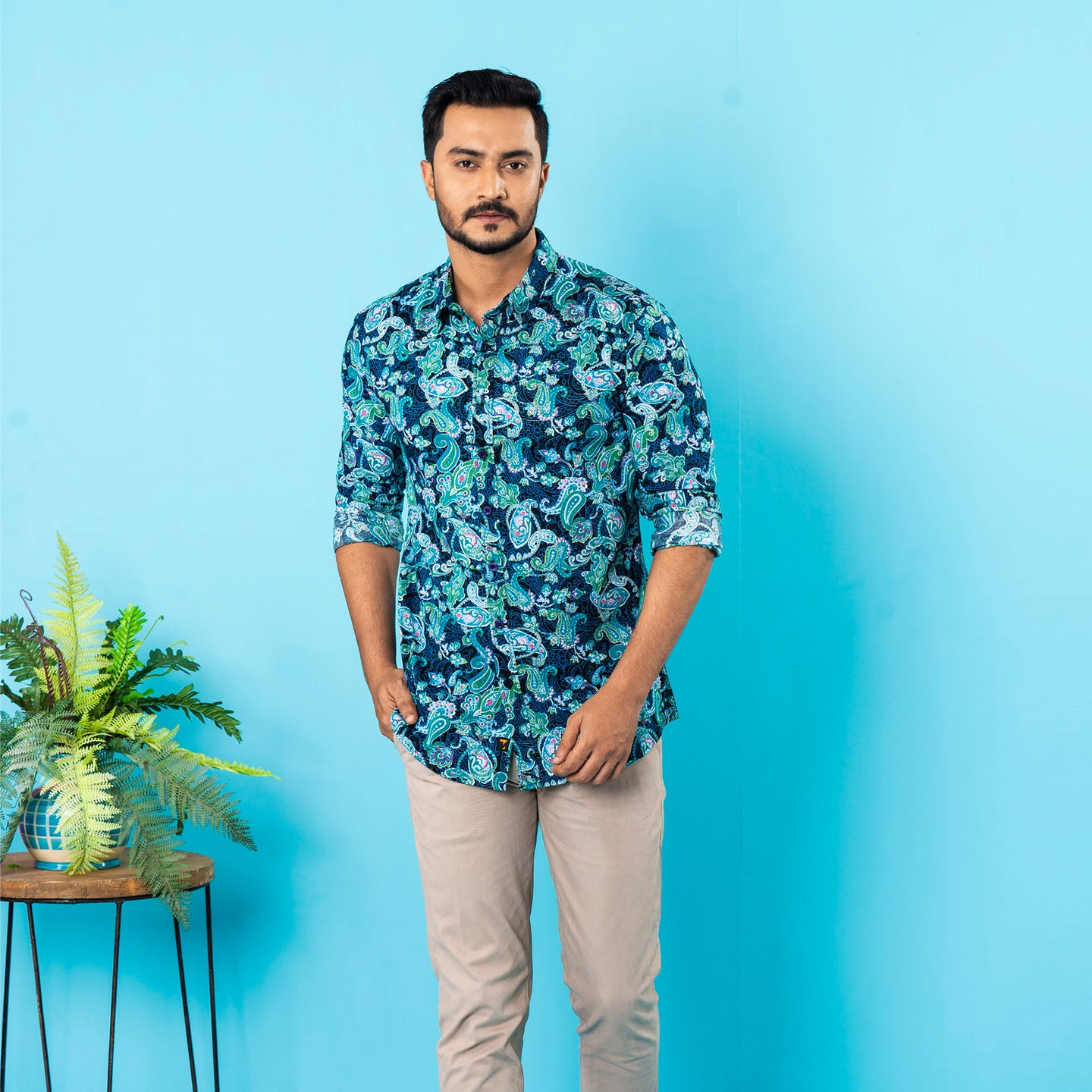 Mens Casual Shirt- Black Blue