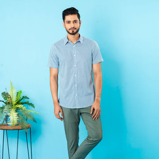 Mens Casual Shirt- Blue/White