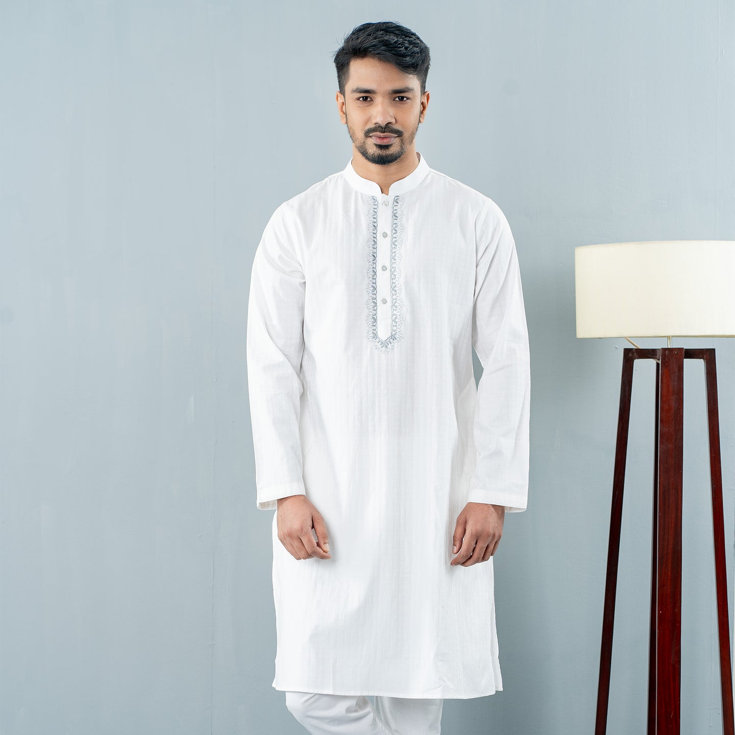 Mens Embroidery Panjabi- White