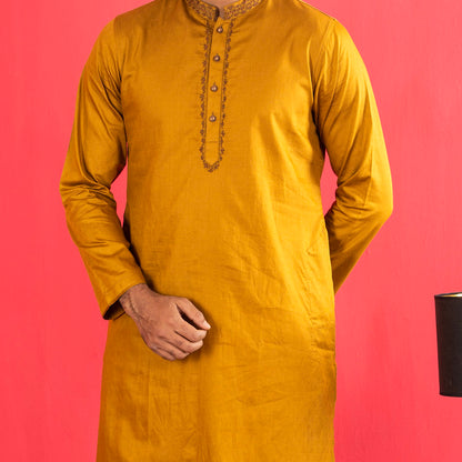 Mens Karchupi Panjabi- Yellow Ochre