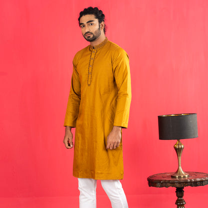 Mens Karchupi Panjabi- Yellow Ochre
