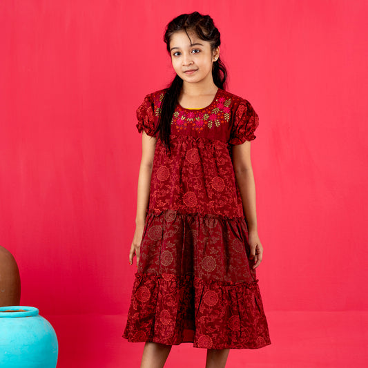 Girls Frock- Maroon