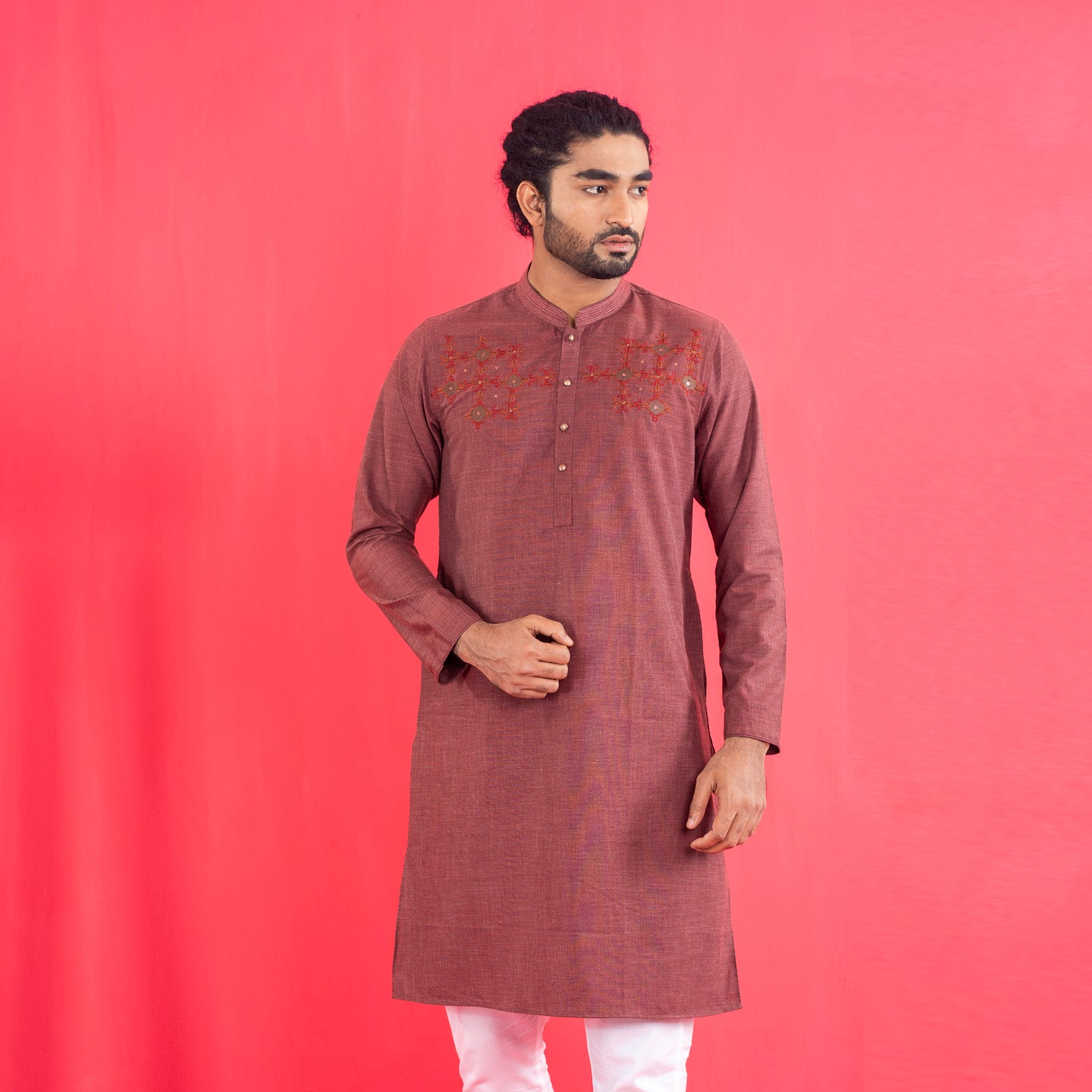 Mens Embroidery Panjabi- Rose Wine