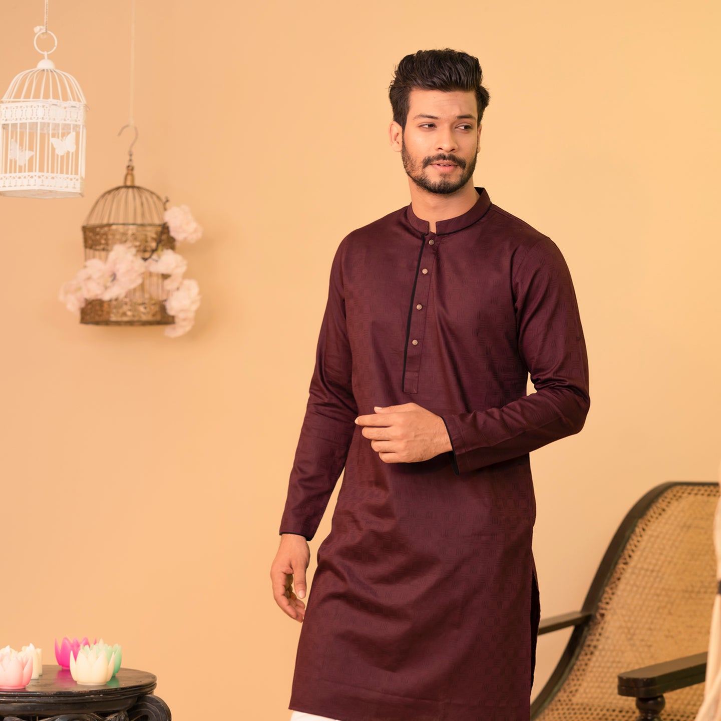 Mens Basic Panjabi-Maroon 1