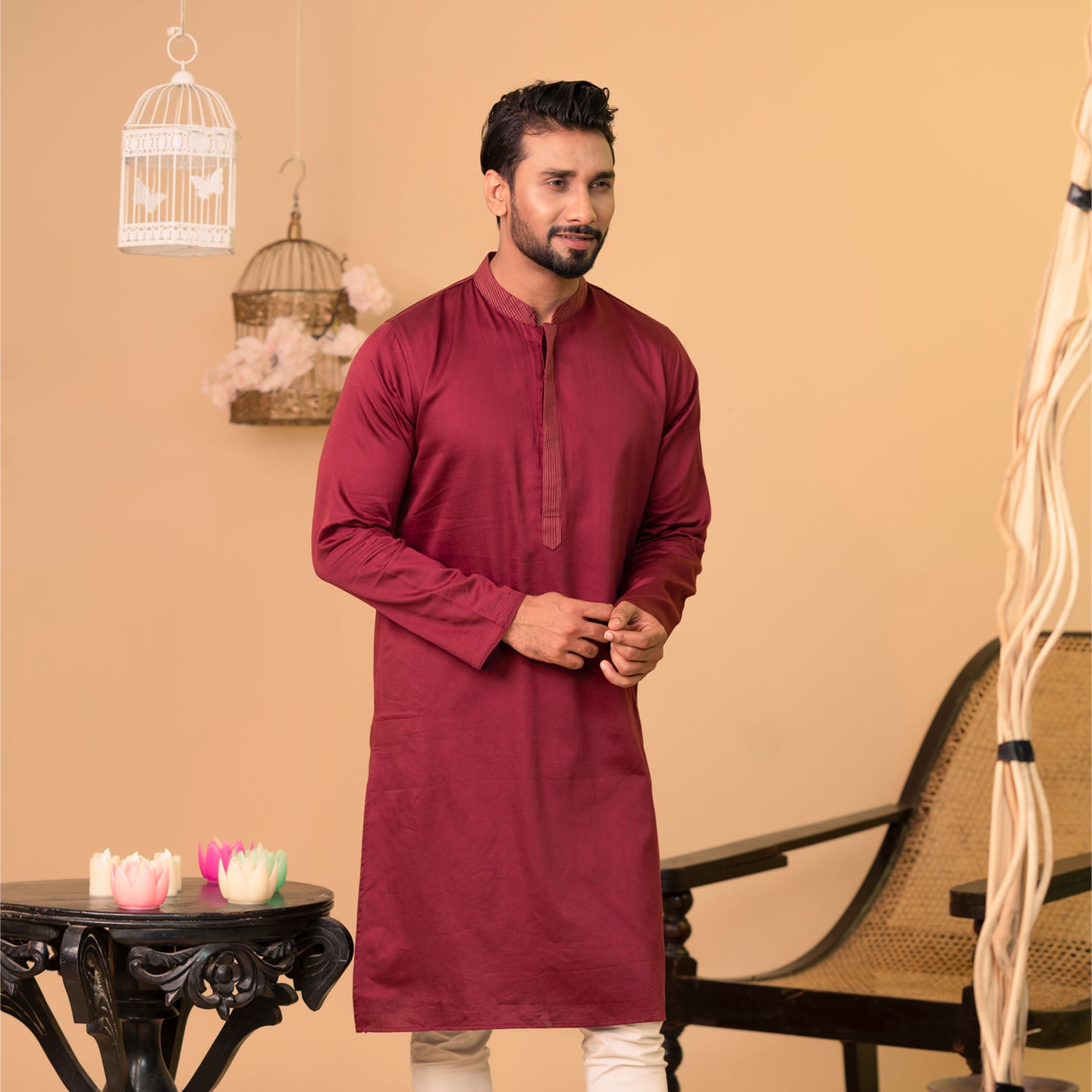 Mens Basic Panjabi-Maroon 1