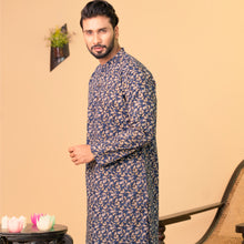 Load image into Gallery viewer, Mens Basic Panjabi-Navy Kalka Print
