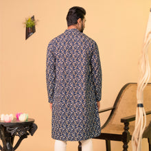 Load image into Gallery viewer, Mens Basic Panjabi-Navy Kalka Print
