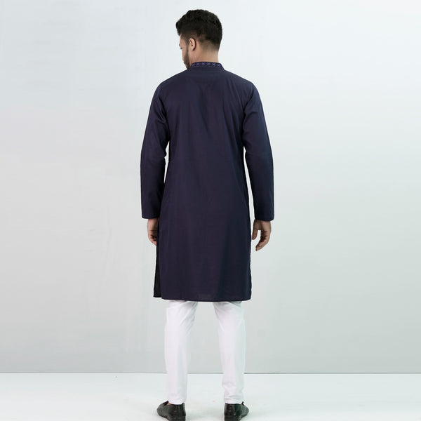 Mens Embroidery Panjabi- Deep Blue