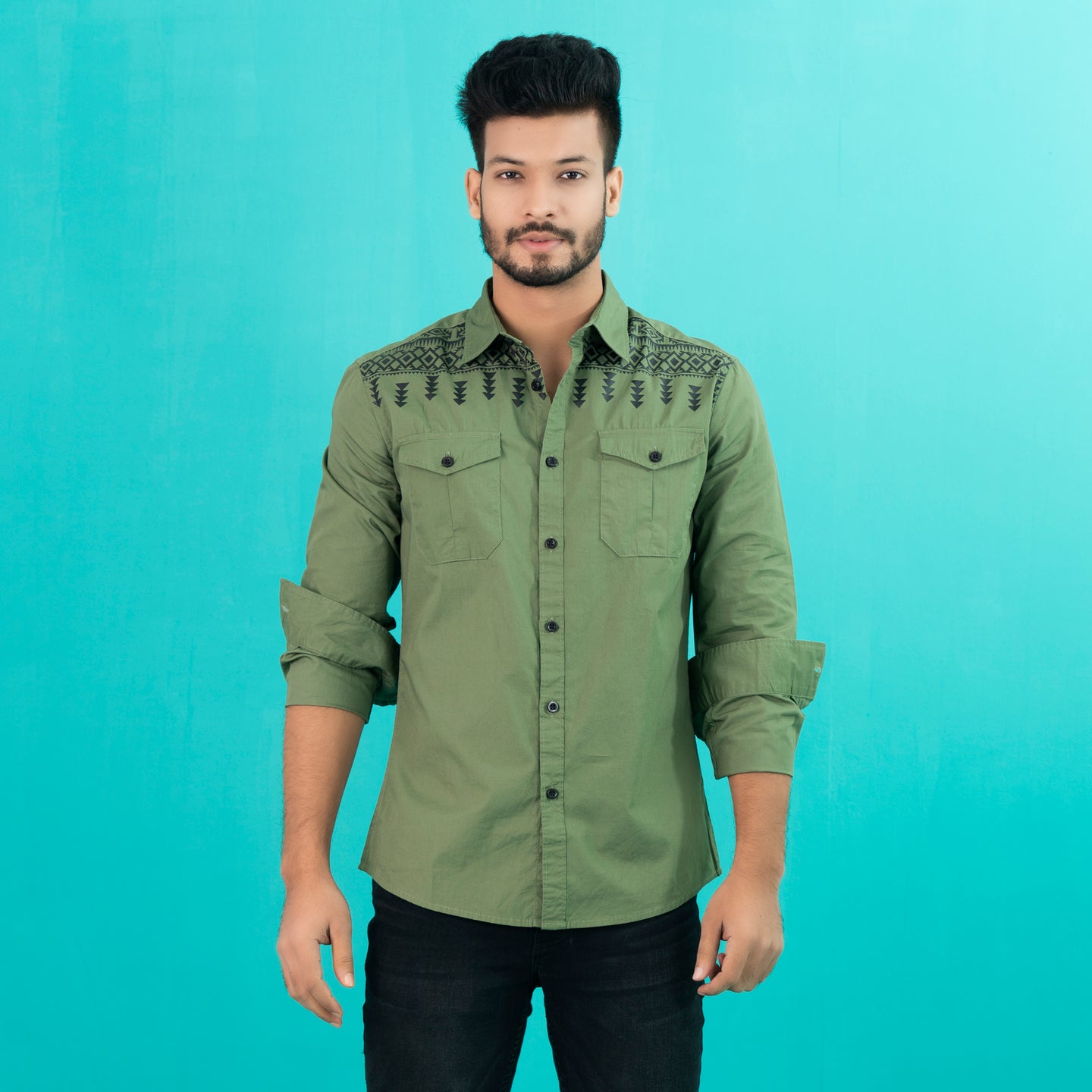 Mens Casual Shirt- Olive