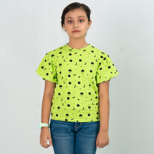 Girls Lime Print Flare T-Shirt