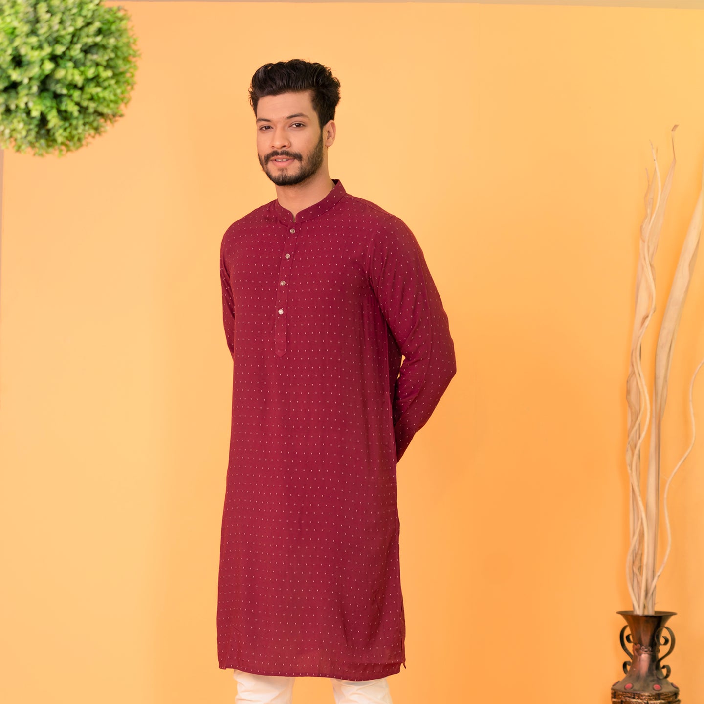 Mens Basic Panjabi-Maroon 1