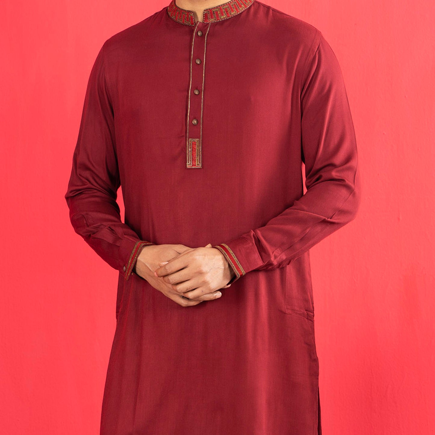 Mens Embroidery Kabli- Maroon