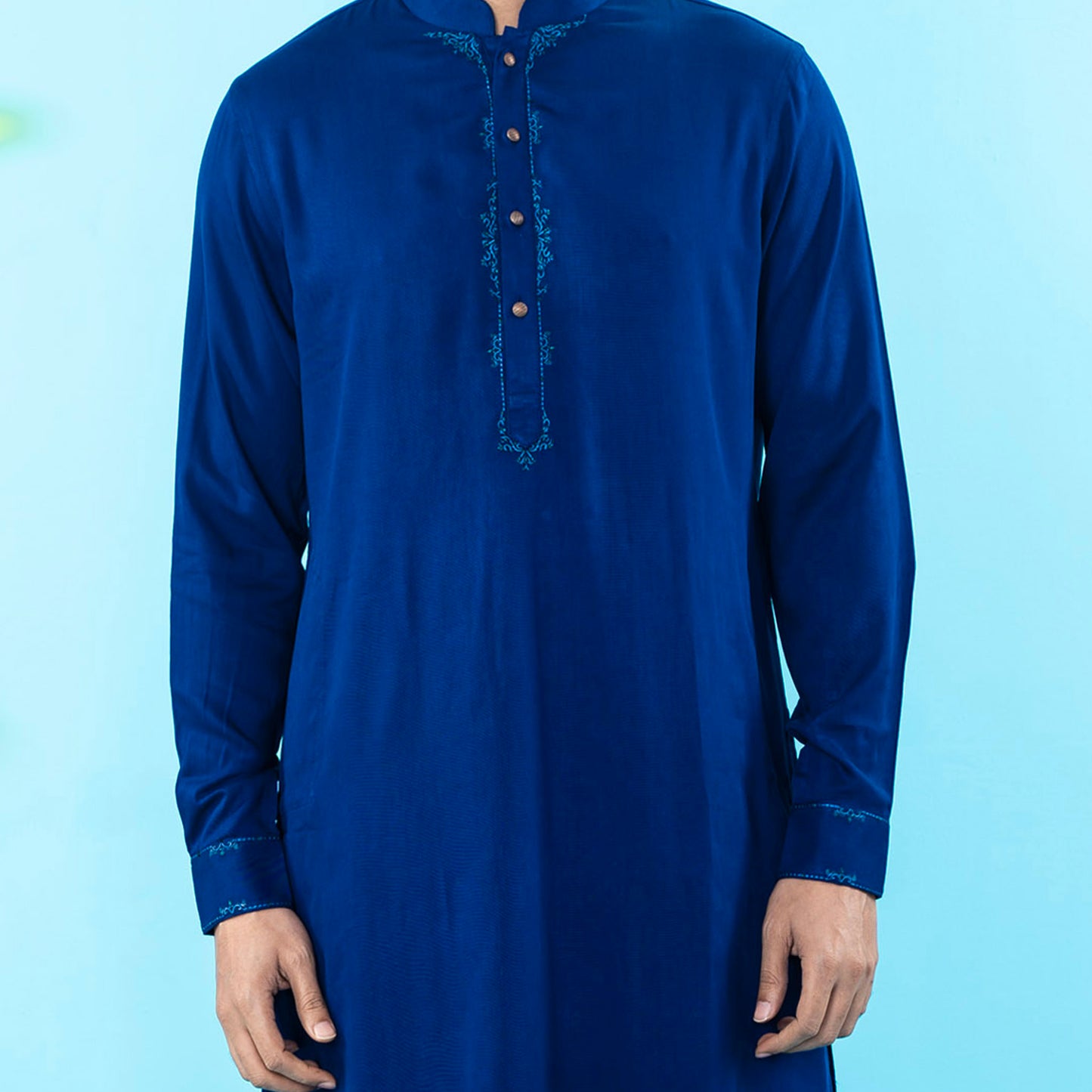 Mens Navy Embroidery Kabli Set