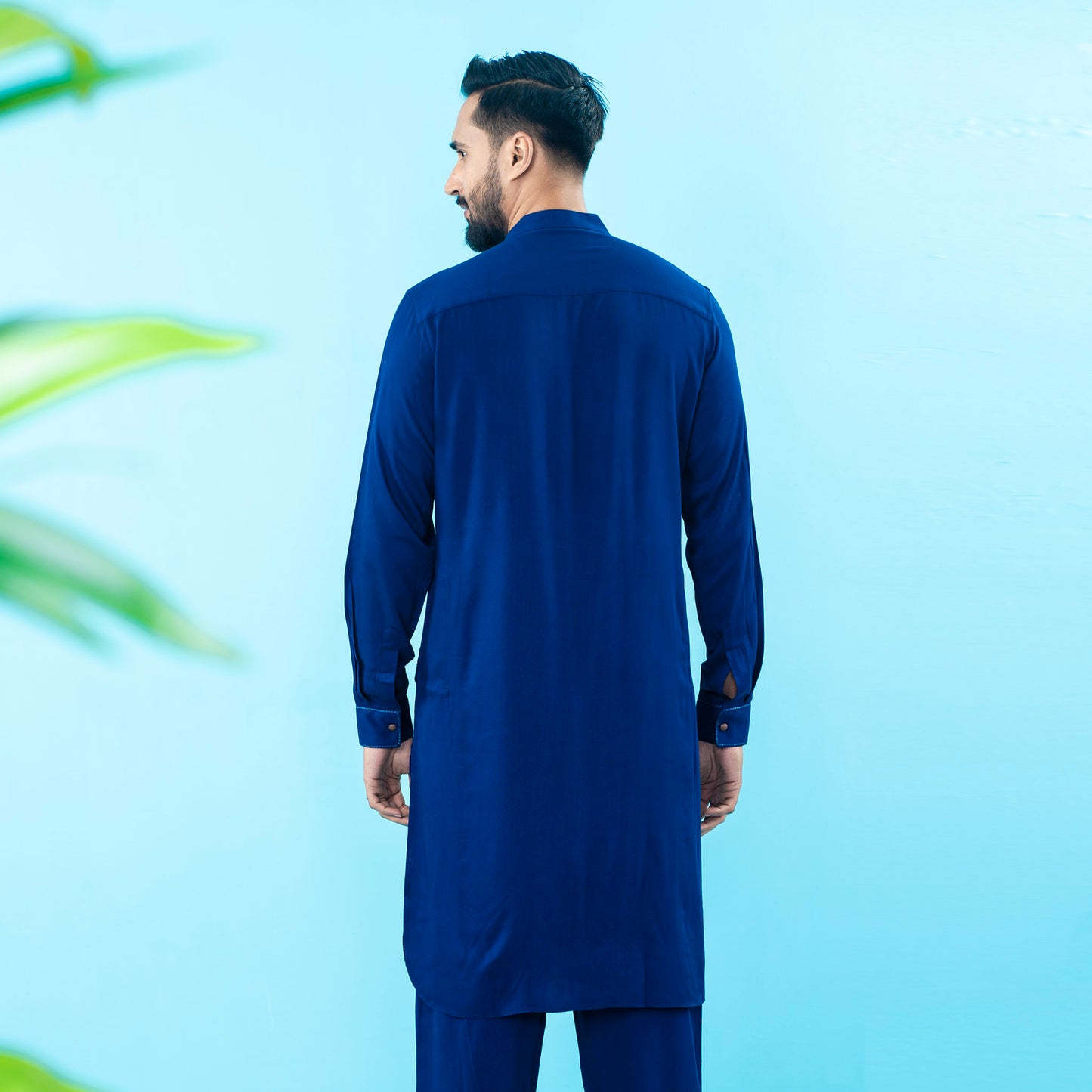 Mens Navy Embroidery Kabli Set