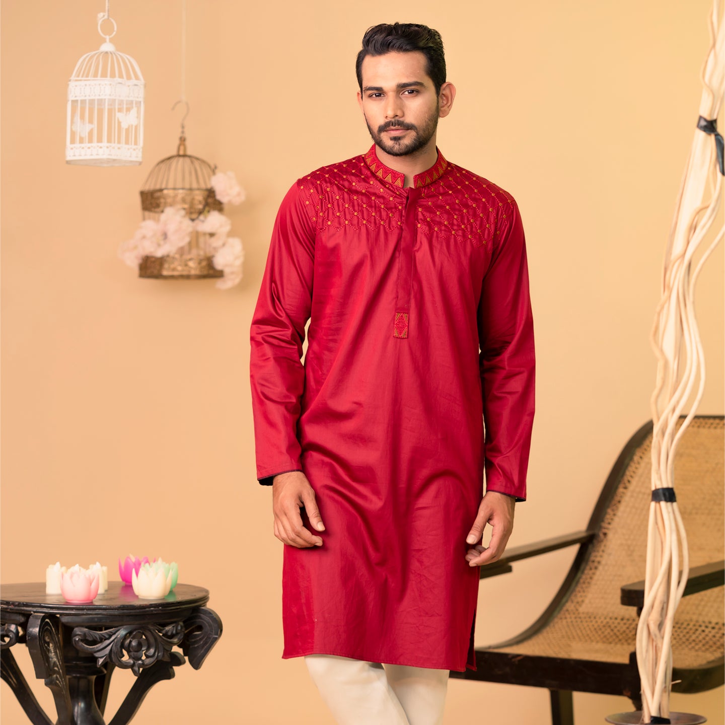 Mens Embroidery Panjabi- Wine